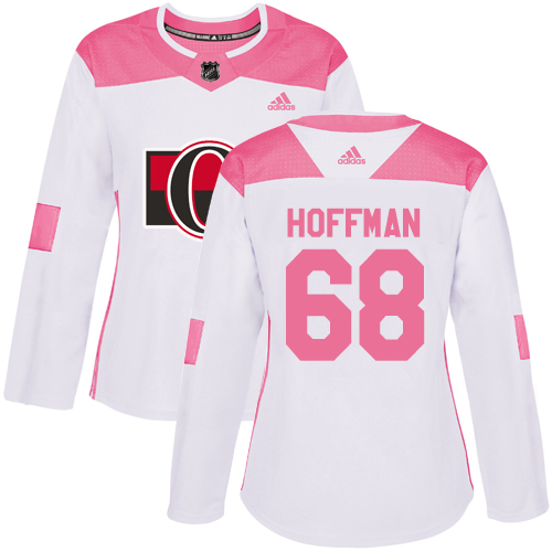Adidas Senators #68 Mike Hoffman White/Pink Authentic Fashion Women's Stitched NHL Jersey - Click Image to Close